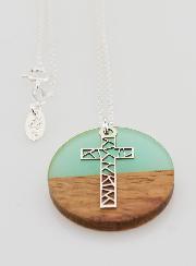 Collier en Argent - Pendentif Bois Résine & Croix