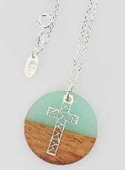 Collier en Argent - Pendentif Bois Résine & Croix