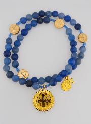 Bracelet Chapelet en Aventurine Bleue 6mm & St Benoît