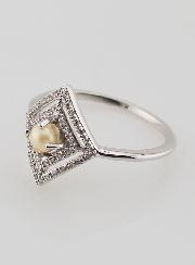 Bague Solitaire Losange Argent Rhodié et Zircons - T60