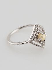 Bague Solitaire Losange Argent Rhodié et Zircons - T60