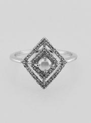 Bague Solitaire Losange Argent Rhodié et Zircons - T56