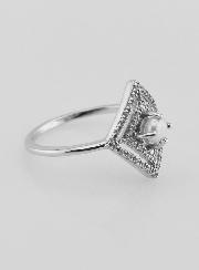 Bague Solitaire Losange Argent Rhodié et Zircons - T56
