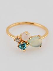 Bague Plaqué Or Zircons & Agate Bleue - T54