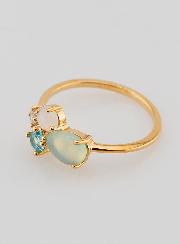 Bague Plaqué Or Zircons & Agate Bleue - T54