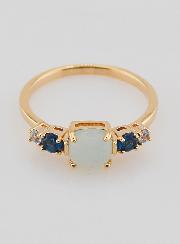 Bague Plaqué Or - Agate Bleue & Zircons T54