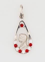 Pendentif Goutte Vierge Marie -  Argent & Zirconium Rouge