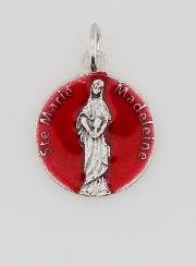 Médaille Sainte Marie-Madeleine Argentée & Émail Rouge - 18 mm
