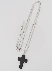Collier Religieux Chaîne Inox & Croix en Agate Noire