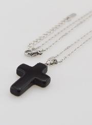 Collier Religieux Chaîne Inox & Croix en Agate Noire