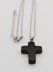 Collier Religieux Chaîne Inox & Croix en Agate Noire