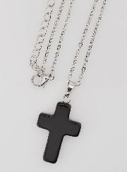Collier Religieux Chaîne Inox & Croix en Agate Noire
