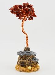 Arbre de vie Jaspe Rouge & Cabane - 14cm