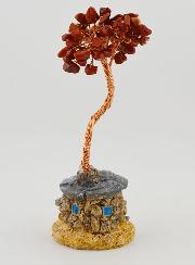 Arbre de vie Jaspe Rouge & Cabane - 14cm