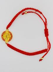 Bracelet Réglable Médaille de Saint Benoît - Rouge