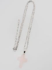Collier Religieux Chaîne Inox & Croix en Quartz Rose