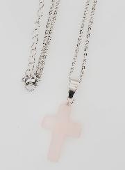 Collier Religieux Chaîne Inox & Croix en Quartz Rose