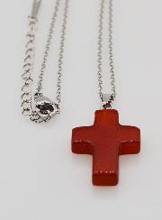Collier Religieux Chaîne Inox & Croix en Cornaline