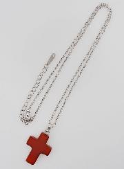 Collier Religieux Chaîne Inox & Croix en Cornaline