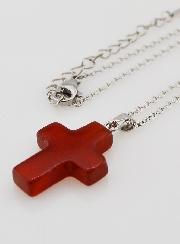 Collier Religieux Chaîne Inox & Croix en Cornaline