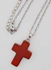 Collier Religieux Chaîne Inox & Croix en Cornaline