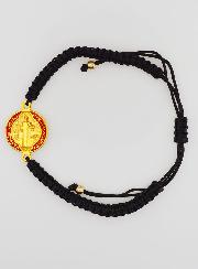 Bracelet Réglable Médaille de Saint Benoît - Noir