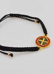 Bracelet Réglable Médaille de Saint Benoît - Noir