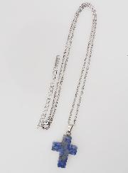 Collier Religieux Chaîne Inox & Croix en Jaspe Bleu
