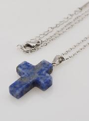 Collier Religieux Chaîne Inox & Croix en Jaspe Bleu