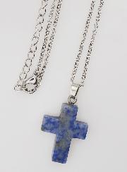 Collier Religieux Chaîne Inox & Croix en Jaspe Bleu