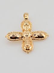 Pendentif Croix Carrée Relief Baroque - Plaqué Or