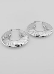 Boucles d'Oreilles Créoles Modernes Striées 4cm - Inox Argent
