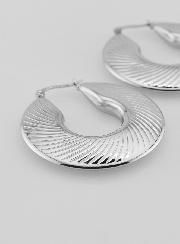Boucles d'Oreilles Créoles Modernes Striées 4cm - Inox Argent