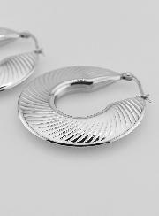 Boucles d'Oreilles Créoles Modernes Striées 4cm - Inox Argent