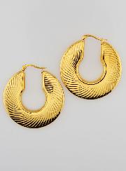 Boucles d'Oreilles Créoles Modernes Striées 4cm - Inox Or