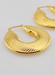 Boucles d'Oreilles Créoles Modernes Striées 4cm - Inox Or