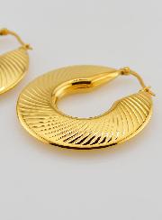 Boucles d'Oreilles Créoles Modernes Striées 4cm - Inox Or