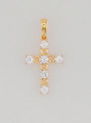 Pendentif Croix en Or 9k & Zirconiums - 15mm