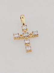 Pendentif Croix en Or 9k & Zirconiums - 15mm