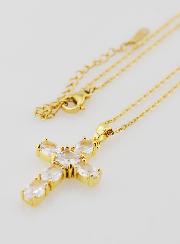 Collier Religieux en Laiton Doré - Croix Strass