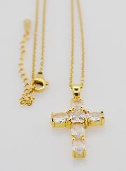 Collier Religieux en Laiton Doré - Croix Strass