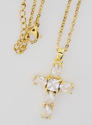 Collier Religieux en Laiton Doré - Croix Strass