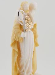 Statue Religieuse Christ bon Pasteur en Albâtre Beige et Or - 17cm