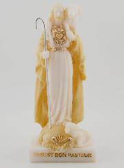Statue Religieuse Christ bon Pasteur en Albâtre Beige et Or - 12cm