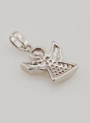 Pendentif Ange-Gardien en Argent et Zircons Roses - 15 mm