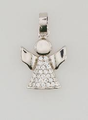 Médaille de Baptême Ange-Gardien Argent et Zircons - 15 mm