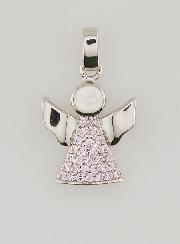 Médaille de Baptême Ange-Gardien Argent et Zircons Roses - 15 mm