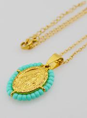 Collier Religieux & Médaille Miraculeuse - Perles Turquoises