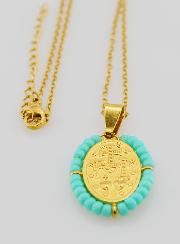 Collier Religieux & Médaille Miraculeuse - Perles Turquoises