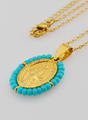 Collier Religieux & Médaille Miraculeuse - Perles Bleu Gris